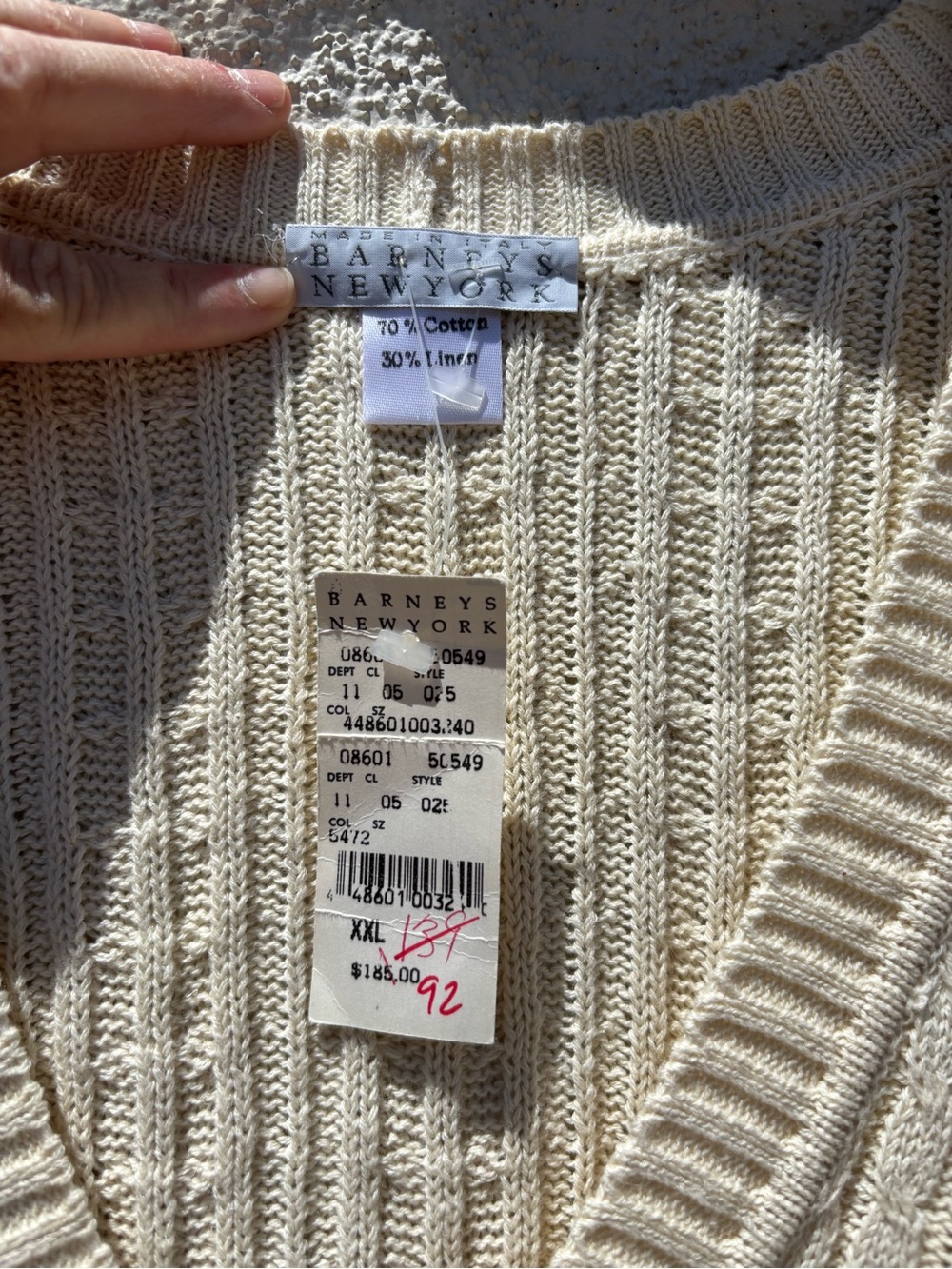 NWT Barneys New York Ivory Ribbed V-Neck Sweater